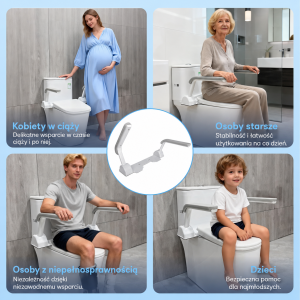 Zestaw uchwytów do WC kompaktu 566x422x240 mm/ 220 kg dla niepełnosprawnych profesjonalna, antypoślizgowa plastikowa poręcz do toalety, dla osób starszych i niepełnosprawnych biały/jasno szry,  Garda 