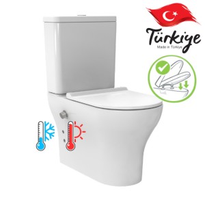 Kompakt  WC 81x62x35,5 cm  z bidetem i z baterią  ciepła/zimna woda + deska WC wolnoopadająca z systemem łatwego wypinania Duroplast, montaż pion/poziom , biały BIEN Ronin oval