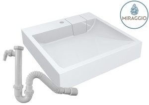 Umywalka do zamontowania na pralkę 60,3x59,8 cm , biała TALLINN +Pół-syfon umywalkowy z odpływem do pralki z elsatyczną rurą Ø50 mm 
