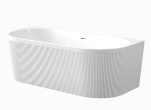 Wanna przyścienna ryflowana  170x58x80cm / 256 L, w komplecie z syfonem i korkiem/odpływem białym, GLAMOUR TREND SYF BIAŁY