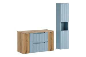 Zestaw meblowy z blatem 100cm i szafką wysoką błękit i dąb NOVA DENIM COMAD