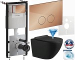 Stelaż + przycisk miedź PVD + Miska  WC premium 48x37x37 cm, spłukiwanie  tajfun tornado + deska SLIM Soft Close duroplsast , CZARNY MAT Zoldo / 5 lat gwarancji   