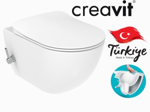 MISKA WC Z BIDETEM WISZĄCA 355x350x510 mm  I BATERIĄ CIEPŁA/ZIMNA BEZ KOŁNIERZA + DESKA  SLIM , BIAŁA CREAVIT FE322