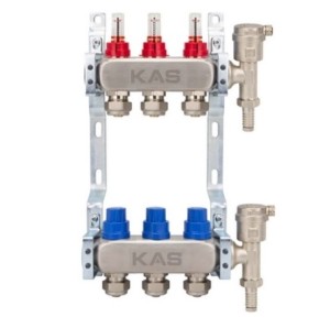 Rozdzielacz do podłogówki 185mm 3 sekcje 1" stal nierdzewna KAS Therma