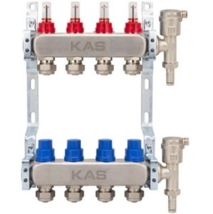 Rozdzielacz do podłogówki 235mm 4 sekcje 1" stal nierdzewna KAS Therma