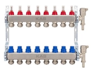 Rozdzielacz do podłogówki 435mm 8 sekcji otworów 1" stal nierdzewna KAS Therma 