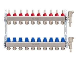 Rozdzielacz do podłogówki 535mm 10 sekcji 1" stal nierdzewna KAS Therma