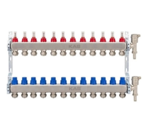 Rozdzielacz do podłogówki 635mm 12 sekcji 1" stal nierdzewna KAS Therma