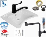  Umywalka dla niepełnosprawnych 60x50cm , biała CeraStyle + BATERIA+ SYFON+ KOREK+ŚRUBY+SYLIKON + TAŚMA 