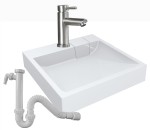 Umywalka do zamontowania na pralkę 60,3x59,8 cm , biała TALLINN  + BATERIA UMYWALKOWA STOJĄCA LOFT SZCZOTKOWANA STAL
