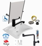  Umywalka dla niepełnosprawnych 60x50cm , biała CeraStyle + LUSTRO + BATERIA+ SYFON+ KOREK+ŚRUBY+SYLIKON + TAŚMA 