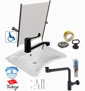  Umywalka dla niepełnosprawnych 60x50cm , biała CeraStyle + LUSTRO + BATERIA+ SYFON+ KOREK+ŚRUBY+SYLIKON + TAŚMA 