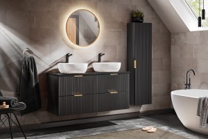 Zestaw mebli łazienkowych 120cm umywalki+szafki wiszące+słupek+lustro SMILE Comad 