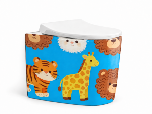Miska WC dla dzieci 39x27x35cm z deską z polipropylenu (PP) i funkcją wolnego opadania ,niebieki/żółty małe ZOO