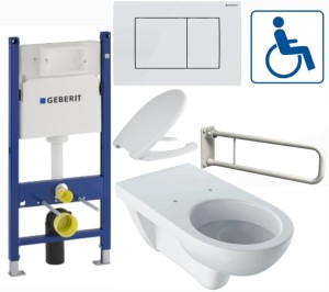  Miska WC dla osób niepełnosprawnych /wisząca 35,5x70x 34 cm GEBERIT SELNOVA COMFORT z deską  typu "U" + Stelaż do WC Geberit  + Przycisk  + PORĘCZ UCHYLNA DŁ.500MM. BIAŁA