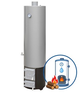 Bojlery na drewno 120L -7,5 kW 47x47x155 cm z paleniskiem z żeliwnymi drzwiami , 3kg/h