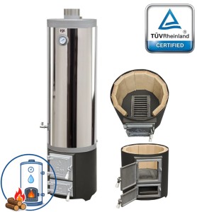 Bojlery na drewno 120L -7,5 kW 40x40x155 cm z paleniskiem z żeliwnymi drzwiami , 3kg/h 