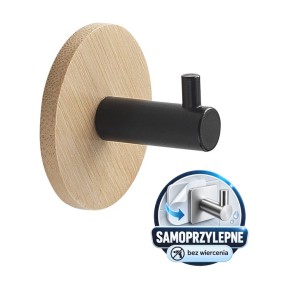 Haczyk łazienkowy  samoprzylepny 50x50x38 mm, czarny mat/bambus HIMALAYA 