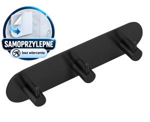 Samoprzylepny haczyk 178x45x30 mm potrójny, okrągły, czarny mat 