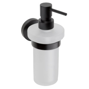 Dozownik mydła 230ml / 80x180x100 mm Klejenie, Wiercenie, szkło mleczne, czarny mat X-ROUND BLACK 