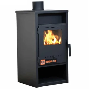 Piec kominkowy wolnostojący  7kW 41×41×85 cm ,Palenisko 32 l, czarny mat 