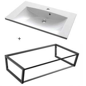 Zestaw LOFT Umywalka kompozytowa 75x46cm+Wspornik 750mm, czarny mat 