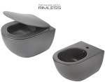 ZESTAW: Miska WC 51x36x35,5 cm RIMLESS+deska wolnoopadająca SLIM+bidet, Antracyt  