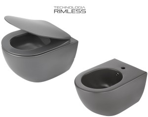 ZESTAW: Miska WC 51x36x35,5 cm RIMLESS+deska wolnoopadająca SLIM+bidet, Antracyt  