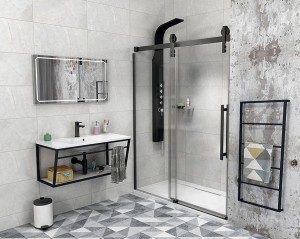 Drzwi natryskowe Loft-industrial 180cm,gr szkła:8mm+nanopowłoka,czarny mat VOLCANO BLACK     