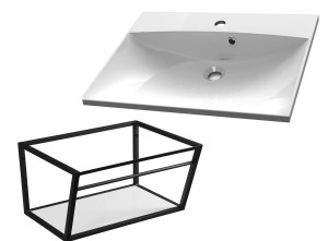 Zestaw LOFT Umywalka kompozytowa 60x46cm+Wspornik z półką 60cm, czarny mat 