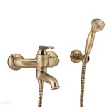 Bateria wannowa retro natynkowa, prysznic 1-funkcyjny brąz antyczny,Art Deco  
