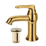 Bateria umywalkowa retro 16cm  z korkiem klik klak złota,Art Deco