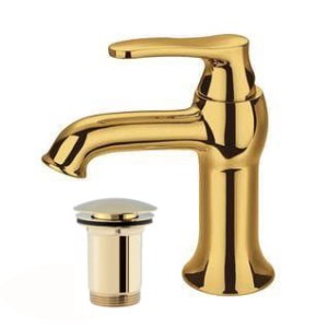 Bateria umywalkowa retro 16cm  z korkiem klik klak złota,Art Deco
