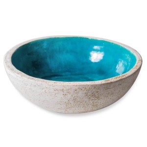 Umywalka nablatowa ceramiczna lazurowa 38x15cm z białą krawędzią,LAZUR