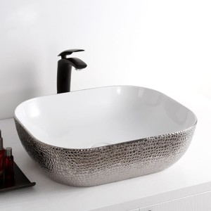 UMYWALKA CERAMICZNA 45,5x32,5x13,5 cm NABLATOWA, biało-srebrna skóra węża