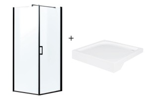 LOFT KABINA NATRYSKOWA  90x90x195 cm/5 mm z brodzikiem ,czarne profile LAGOS