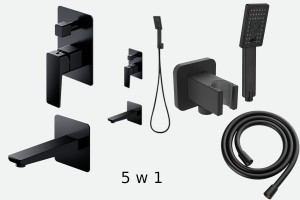 Zestaw wannowy podtynkowy 5w1 ,PARMA  czarny mat 