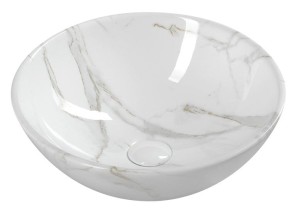 Umywalka 42x16,5 cm + korek , ceramiczna nablatowa efekt biały marmu DALMA
