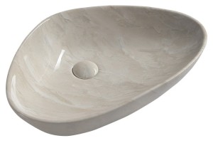 Umywalka ceramiczna nablatowa efekt beżowy marmur 58,5x39x14 cm