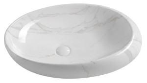 Umywalka ceramiczna nablatowa efekt biały marmur 68x44x16,5 cm 
