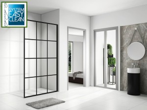 Walk-In ŚCIANKA-PRYSZNICOWA  100x195 cm/8 mm CZARNE PROFILE MAT/SZPROSY  