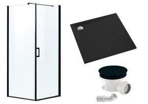LOFT KABINA NATRYSKOWA  80x80x190 cm/5 mm  z brodzikiem+syfon, czarny mat