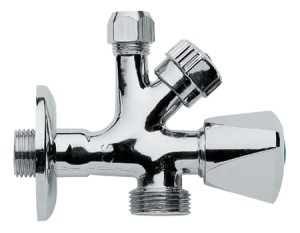 Zawór kątowy podwójny 1/2"-3/4"-3/8" Bateria + zmywarka/pralka