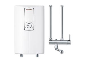 Mały przepływowy ogrzewacz wody DCE 11/13 H + MEKD Stiebel Eltron z armaturą