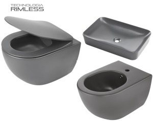ZESTAW: Miska WC 51x36x35,5 cm RIMLESS+deska wolnoopadająca SLIM+bidet+umywalka, Antracyt   