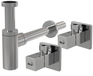 Półsyfon umywalkowy 50 mm , DN32 +ZAWÓR KĄTOWY 1/2"×3/8", KWADRATOWY CHROM