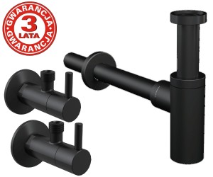 Półsyfon umywalkowy 50 mm , DN32 +Zawory kątowe z filtrem 1/2"×3/8" 2 SZT. CZARNY MAT