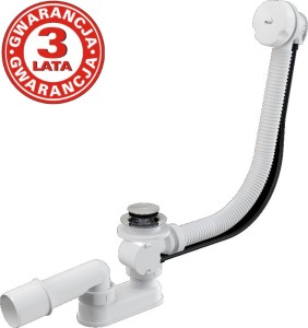 SYFON WANNOWY 100 cm  Ø 52 mm  Z PRZELEWEM KOREK AUTOMATYCZNY, BIAŁY POŁYSK  