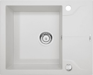 Zlewozmywak granitowy 59x49 cm 1-kom. wpuszczany z ociekaczem+Syfon spacesaver , Alabaster