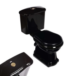 WC KOMPAKT CZARNY RETRO Z DESKĄ POZIOMY ,ARMATURA BRĄZOWIONA